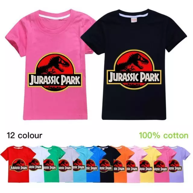 Kids Boys Jurassic Park Print Summer Short Sleeve T-shirt Casual Tshirt Tee Tops