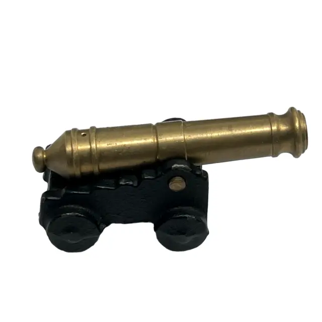 Vintage Cast Iron Cannon with Brass Barrel - Military or Nautical Decor 3" Long