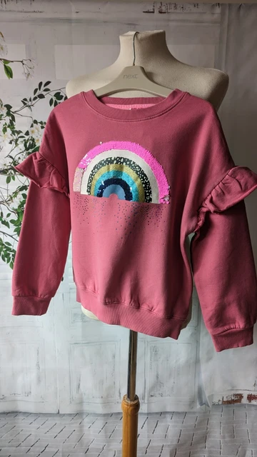 NEXT Maglione Rosa Corallo Ragazze Dettaglio Arcobaleno E Filant Sulle Età 9