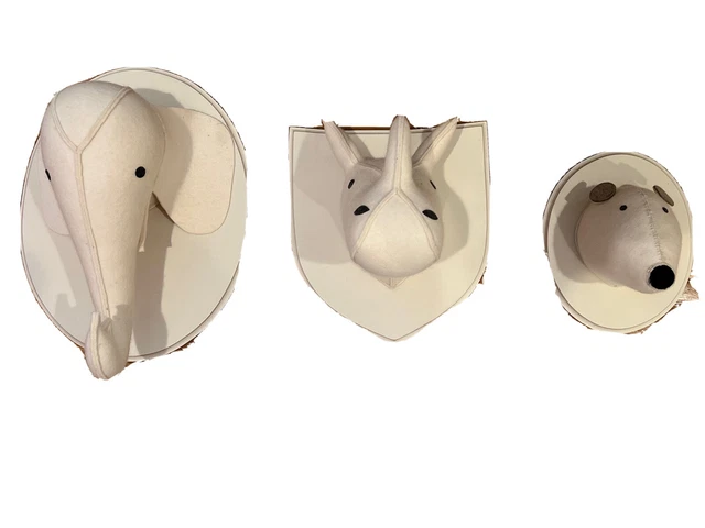 Restoration Hardware Baby Wool Felt Large Elephant Bear & Rhino  Head Wall Decor