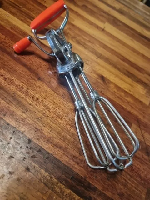 Vintage ROTARY beater HAND whisk ORANGE handle