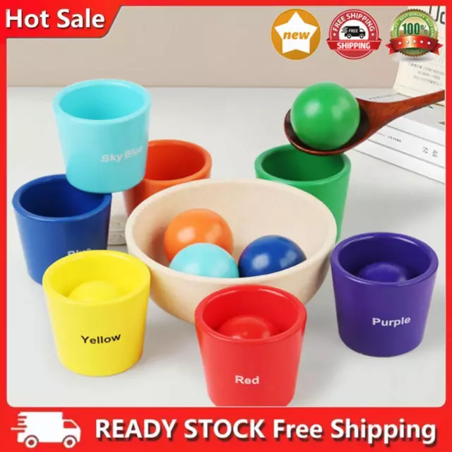 Rainbow Balls in Cups Wooden Color Sorting Toy 7 Balls for 2+ Year Old Kids