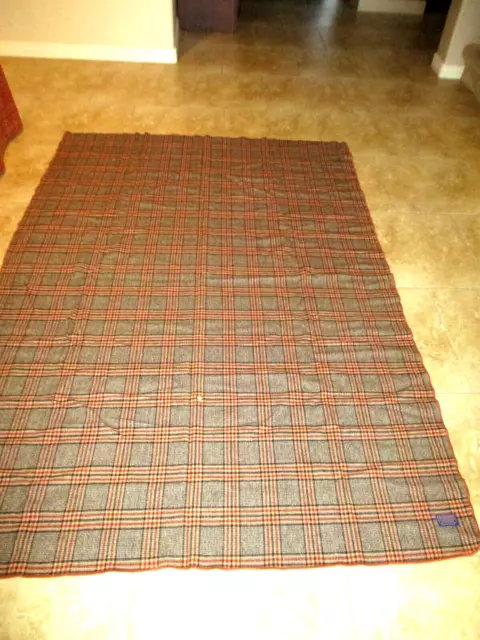 VTG PENDLETON THROW Blanket 100% Wool Brown Red Plaid 7Ft. Long X 58 ...