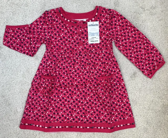 NEW Jojo Maman Bebe Girls Pink Ditsy Berry Print Long Sleeve Dress Age 3-4 Years
