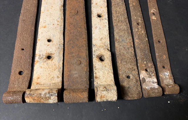 Antique Hand Forged Iron Barn Door Strap Hinges Lot of 7 from 24 1/4" to 11 3/4" 4