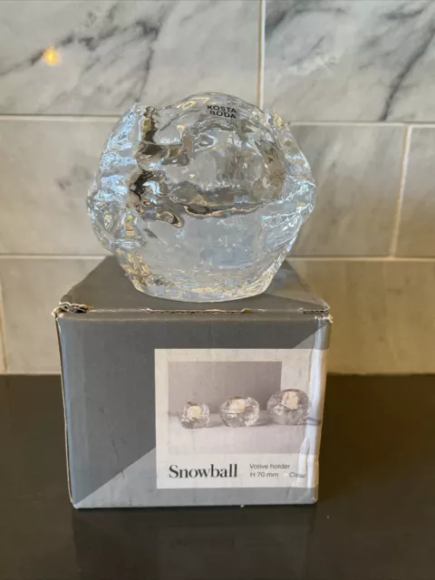 Orrefors Kosta Boda Crystal Glass Snowball Votive Candle Holder 2.75” Sweden Box