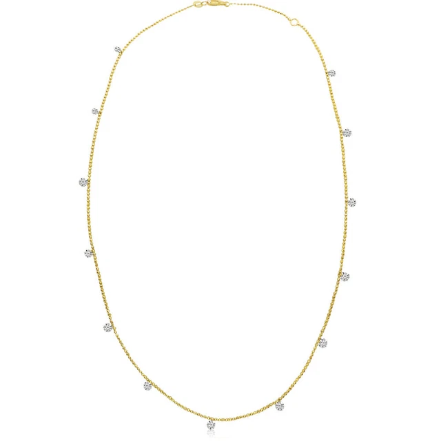 14K Yellow Gold 1.30 Diamond By The Yard Necklace with 18" Chain