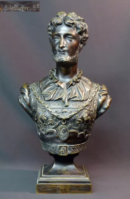 AA 1880 superbe sculpture buste HENRY IV Bronze JC DE BLEZER 4.9kg40c roi patine