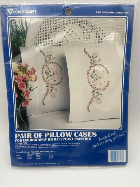 NUEVO par de fundas de almohada Vogart Crafts bordado rosas de primavera 8702H