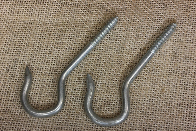 2 old hanging Plant Hooks 3 7/8” pointed vintage wash line swing 4