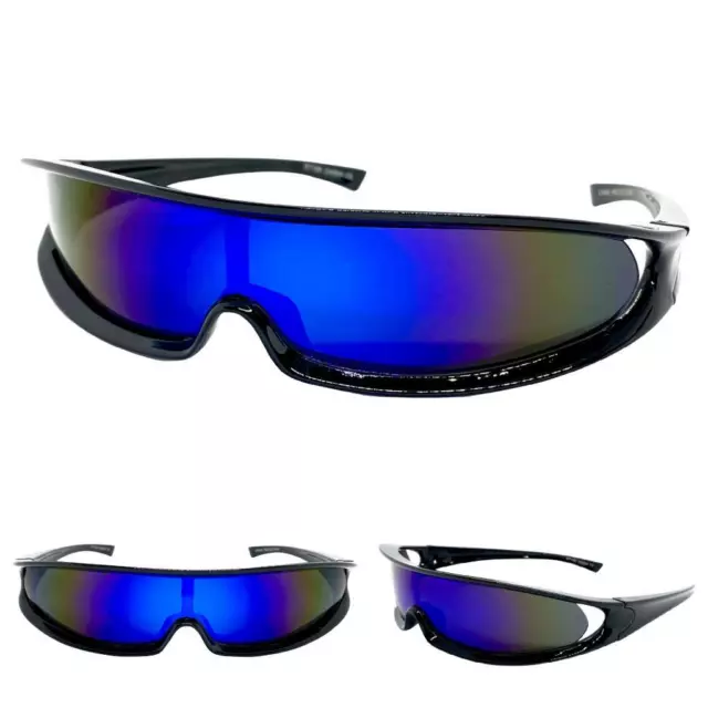 SPACE ROBOT PARTY RAVE COSTUME CYCLOPS FUTURISTIC SHIELD SUN GLASSES Blue Lens