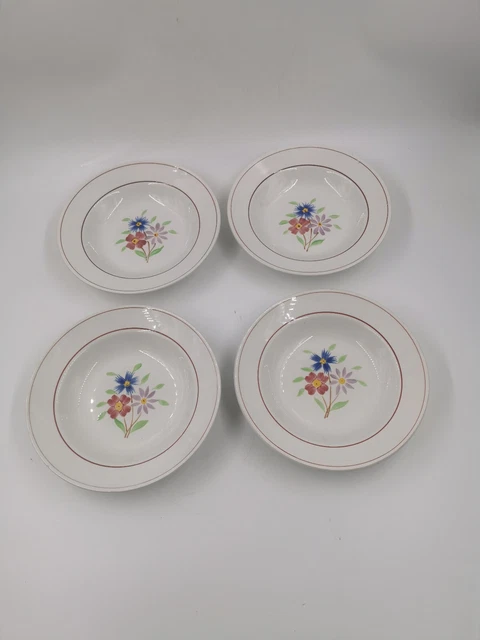 4 ANCIENNES ASSIETTES Plates Modele Torchons Campagne Bleu Vert Digoin