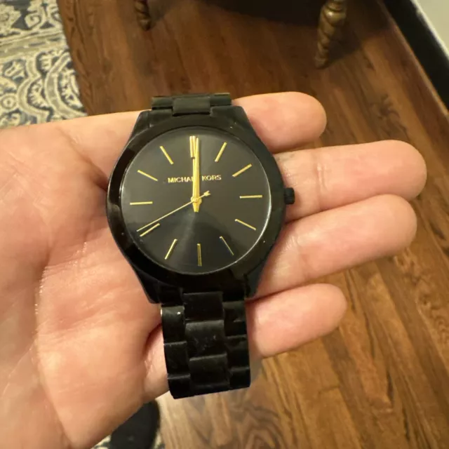Michael Kors MK3221 Slim Runway 42mm Black & Gold Dial Unisex Wrist Watch