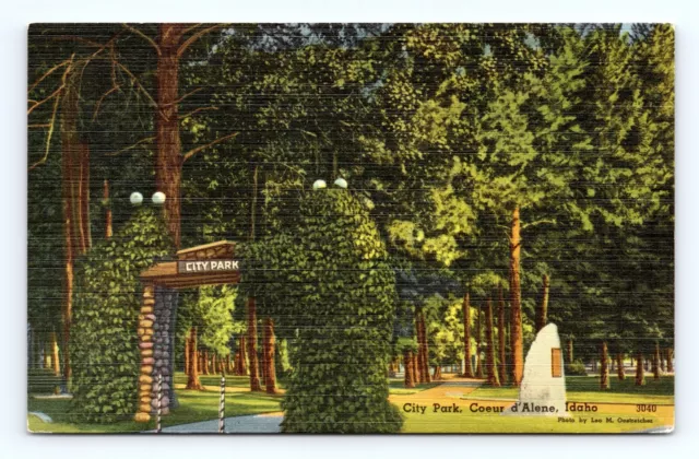 City Park Coeur d'Alene Lake Idaho ID UNP Unused Linen Postcard M9