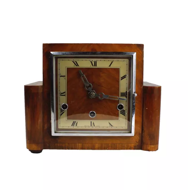 Vintage Perivale Art Deco Brown Mantle Clock with Key