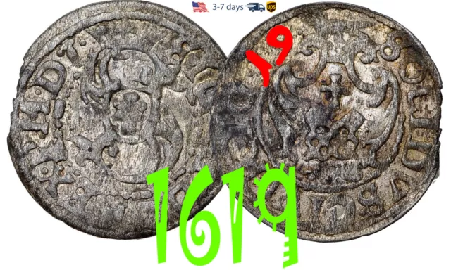 Poland Lithuania SOLIDUS Solid Schilling 1619 Riga Sigismund III Silver #18678