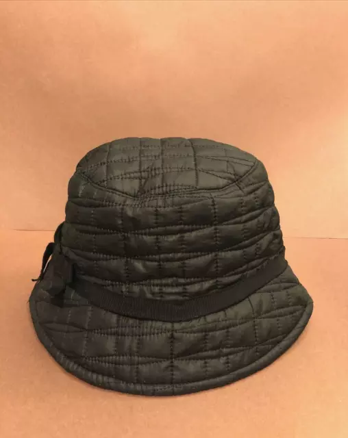 Kate Spade New York Hats Off Black Quilted Rain Hat with Matching Ribbon