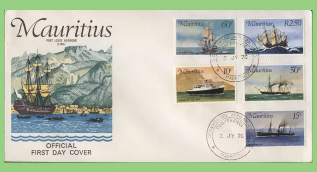 Mauritius 1976 Ship Mail Carriers set on First Day Cover, Special O.A.U. cancel