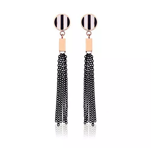 Charming black and white shell long rose gold earring jewelry design For Girls