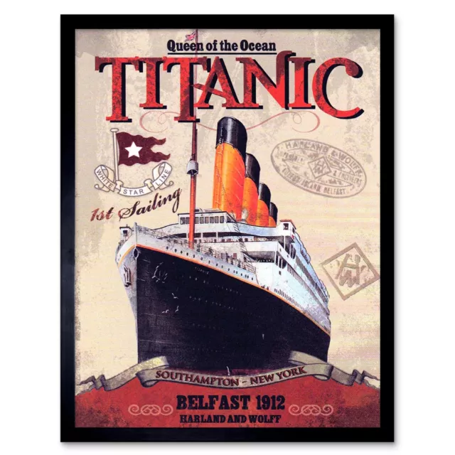 Travel Transport Titanic Liner Disaster Queen Ocean 12X16 Inch Framed Art Print