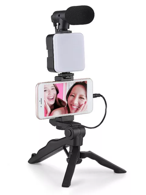 Phone Holder With Microphone Smartphone Camera Video Kit LED Light Filming