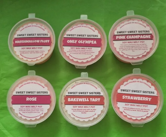 Soy Wax Melt 2oz Deli Pots Pack of 6 pink/white/ red selection.