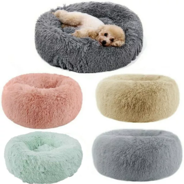 Donut Dog Bed Pet Cat Calming Comfy Shag Fluffy Warm Bed Nest Mattress Donut Pad