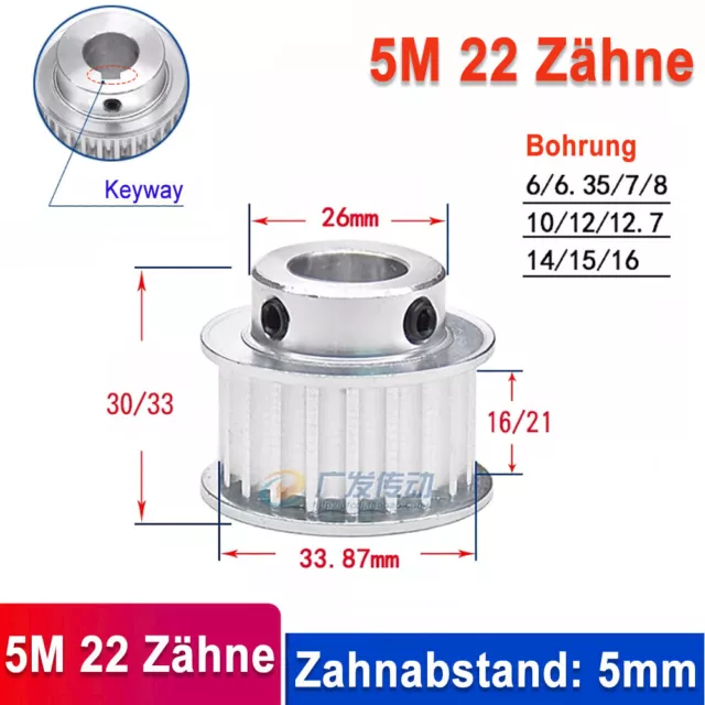 HTD 5M 22 Zähne Zahnriemenscheibe Zahnscheibe Antriebsscheibe Breite 16mm 21mm