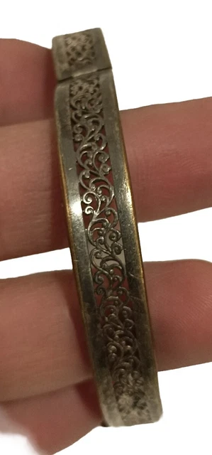 Bracelet Ancien Argenté - Style Afrique Du Nord Vintage - En Acier Inoxydable - Occasion