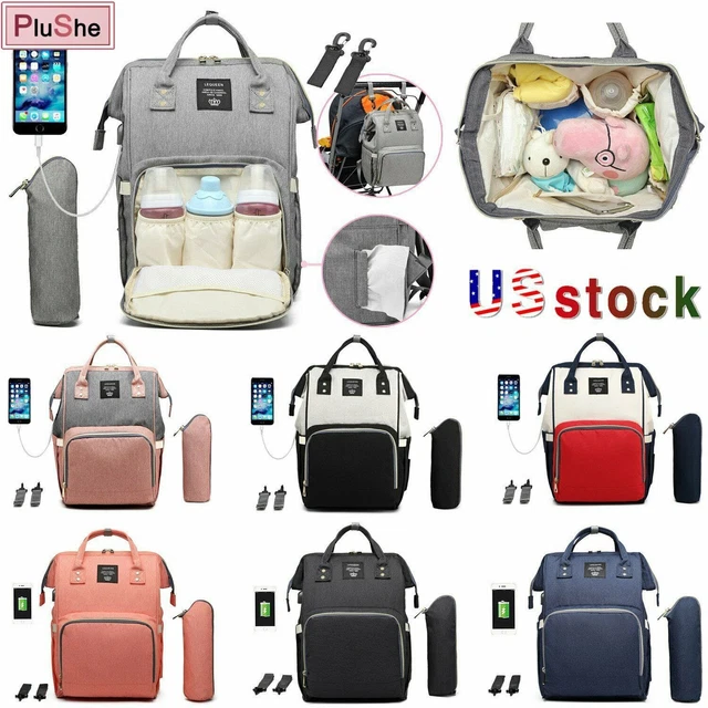 LEQUEEN Nappy Diaper Bag Mummy Nursing Baby Care Backpack With USB Charging Port