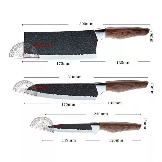 3x Messer Messerset Damast Santokumesser Hackbeil Gemüsemesser Edelstahlmesser 3