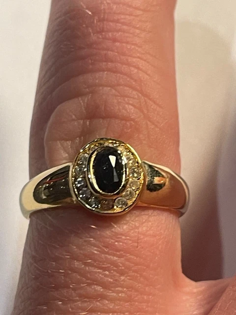 Bague Plaqué Or Jaune Avec Pierre Noire Centrale - Taille 53/54 (environ 8-7) - Occasion, Sans Marque