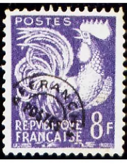 FRANCE PREOBLITERE TIMBRE STAMP N°109 "TYPE COQ GAULOIS 8F VIOLET " NEUF x TB