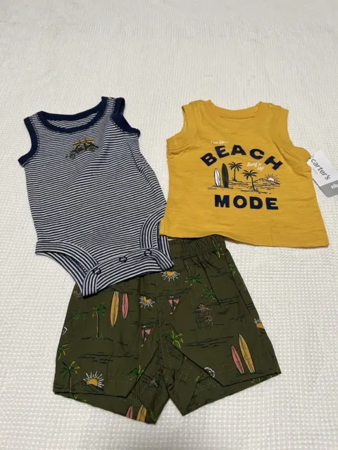 Carters Baby Boy 3 Piece Short Outfit Size NB NWT