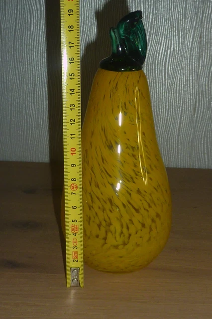 Poire En Verre Craquelé Vert Soufflée à La Main - Vintage MCM - Hauteur 14,5 Cm - Occasion