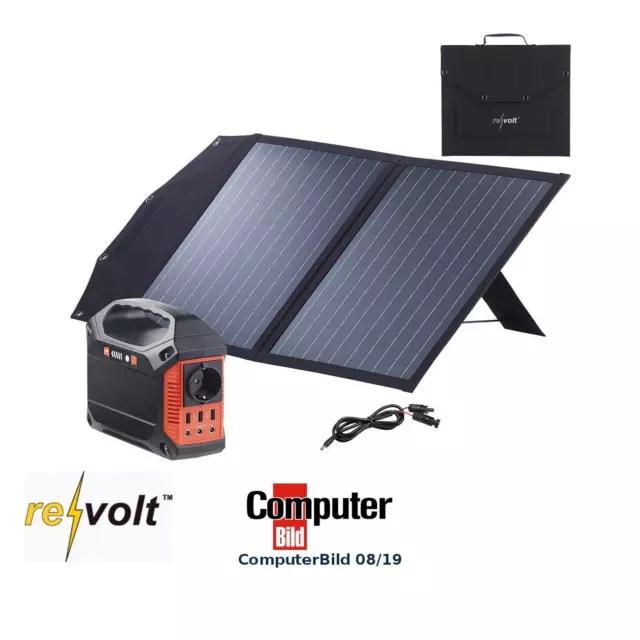 revolt Powerstation & Solar-Generator mit faltbarem 50-W-Solarpanel; 155 Wh