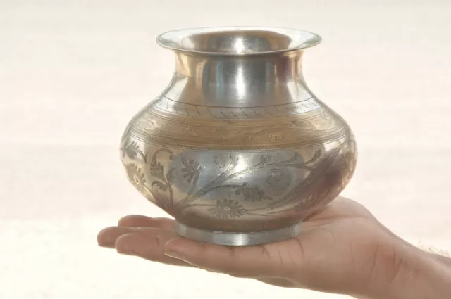 Old Brass Handcrafted Inlay Engraved Nickel Plated Solid Heavy Water Pot