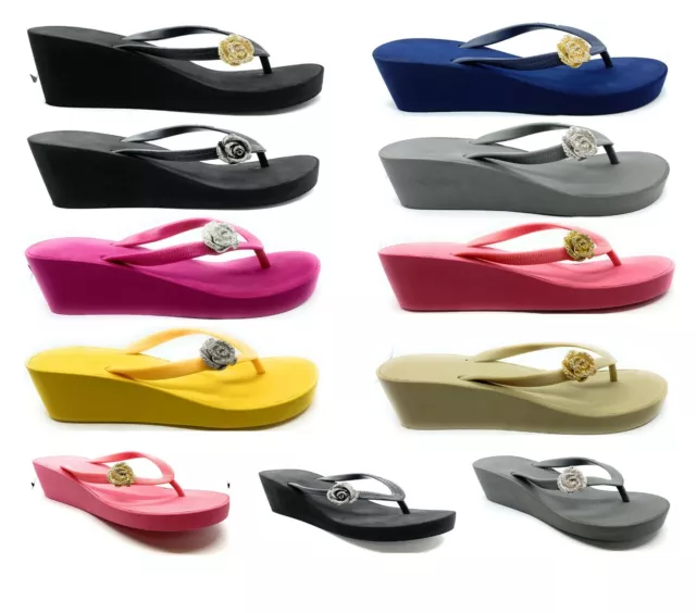 Popits Women 2'' Wedge Heel Platform Flip Flops Sandal + Charm ~ Choose Your