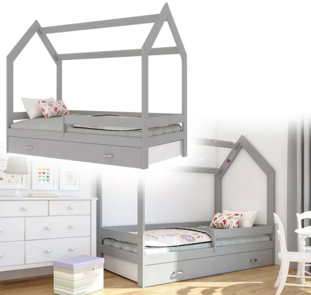 Culla con Cassetto Hausbett Casa Legno Grigio Bettenkauf 160x80cm