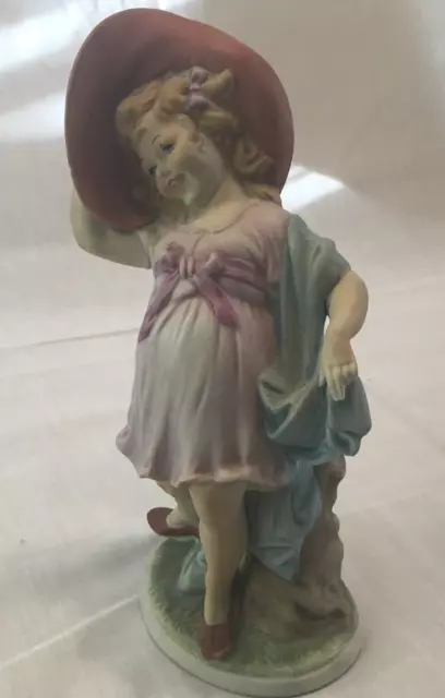 Ceramic Little Girl In Big Hat Figurine damaged Check Description/Pics