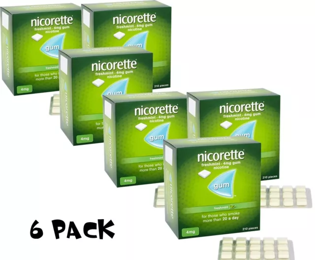 Nicorette Menta Fresca Goma 2mg 210 Piezas 6 Pack Largo Expiry-Fast Envío