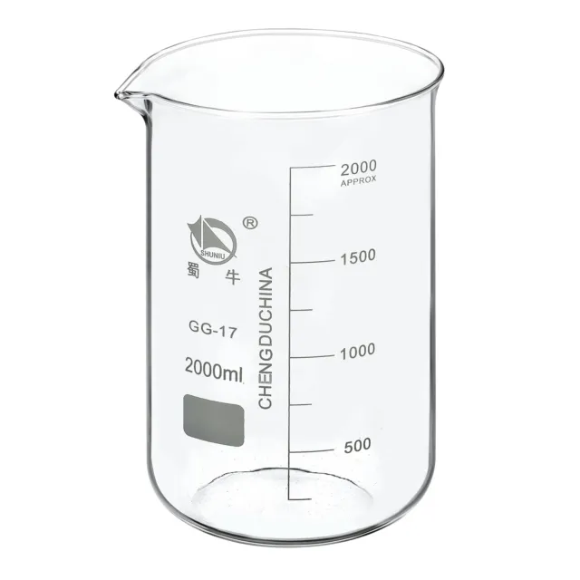2000ml Low Form Glass Beaker, 3.3 Borosilicate Graduated Lab Measuring Cups