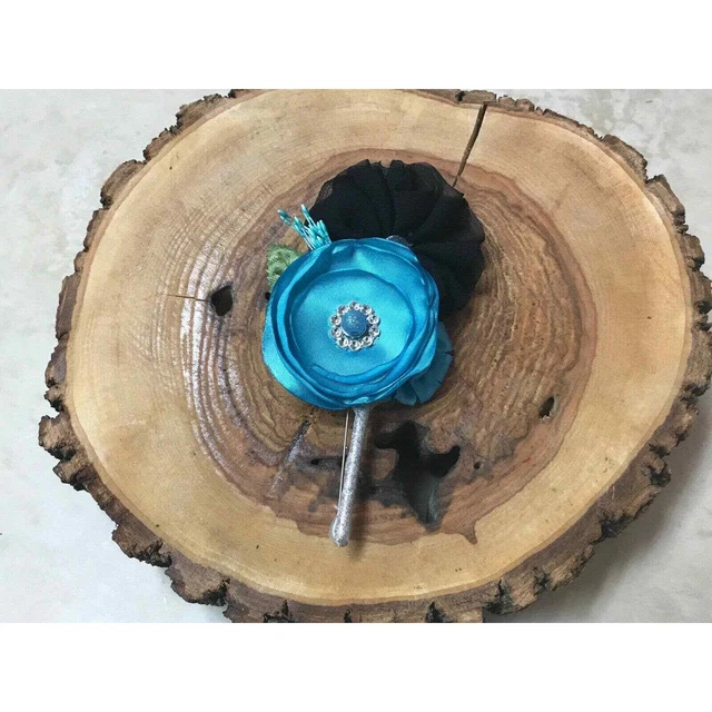 Men's Boutonniere Flowers Groomsmen Best Man Prom Formal Turquoise Silver Black