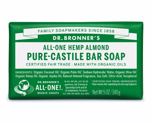 Dr Bronner Comercio Justo Puro Almendra Castile Jabón 140g Vegano