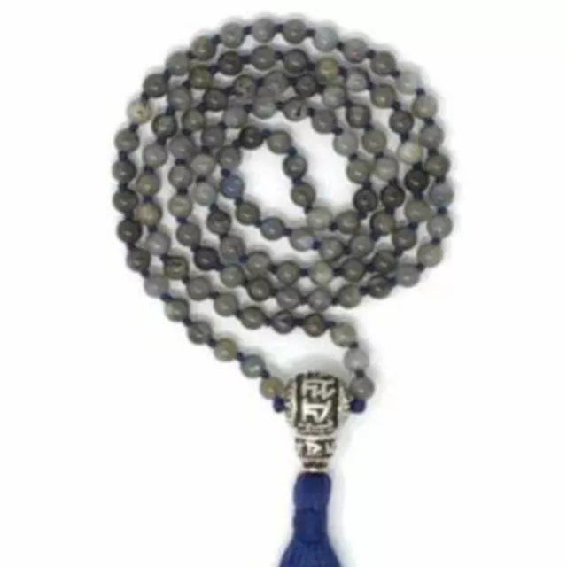6mm Natural 108 Labrador spectrolite gemstone beads necklace Choker Chain Silver