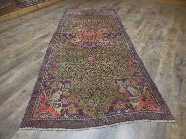 Geometric Vintage Turkish Rug, Farmhouse Handmade Oriental Rug 3.10x9.6 Ft