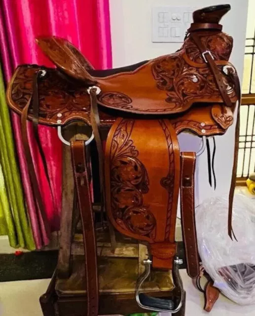 Juego De Silla De Caballo Occidental Gaited Cuero Tooled Pleasure Trail...