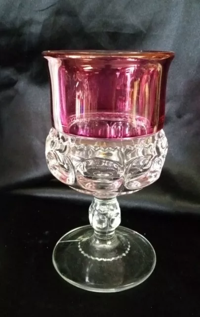 Vintage Ruby Flashed Kings Crown Water Goblet 5 5/8" Tall 8 oz. Cup Used