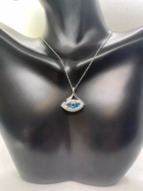 Marquise evil eye pendant necklace with lab created diamonds 925 sterling silver