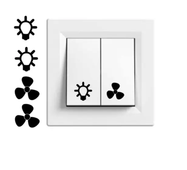 2 x Ventilator und 2 x Licht Symbol Aufkleber, Schalteraufkleber (R75/8/1)